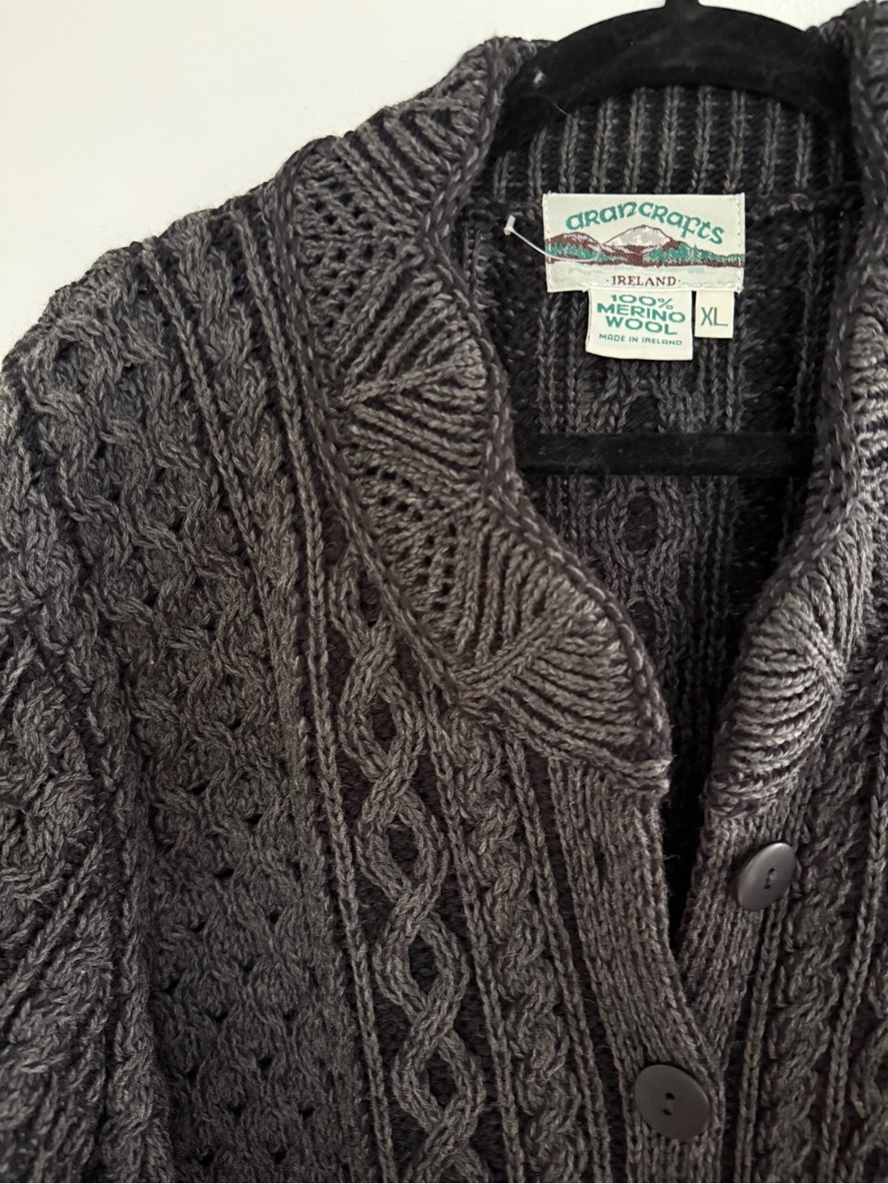 Aran Crafts Ireland 100% Merino Wool Cable Knit Sweater Coat XL - Picture 5 of 10